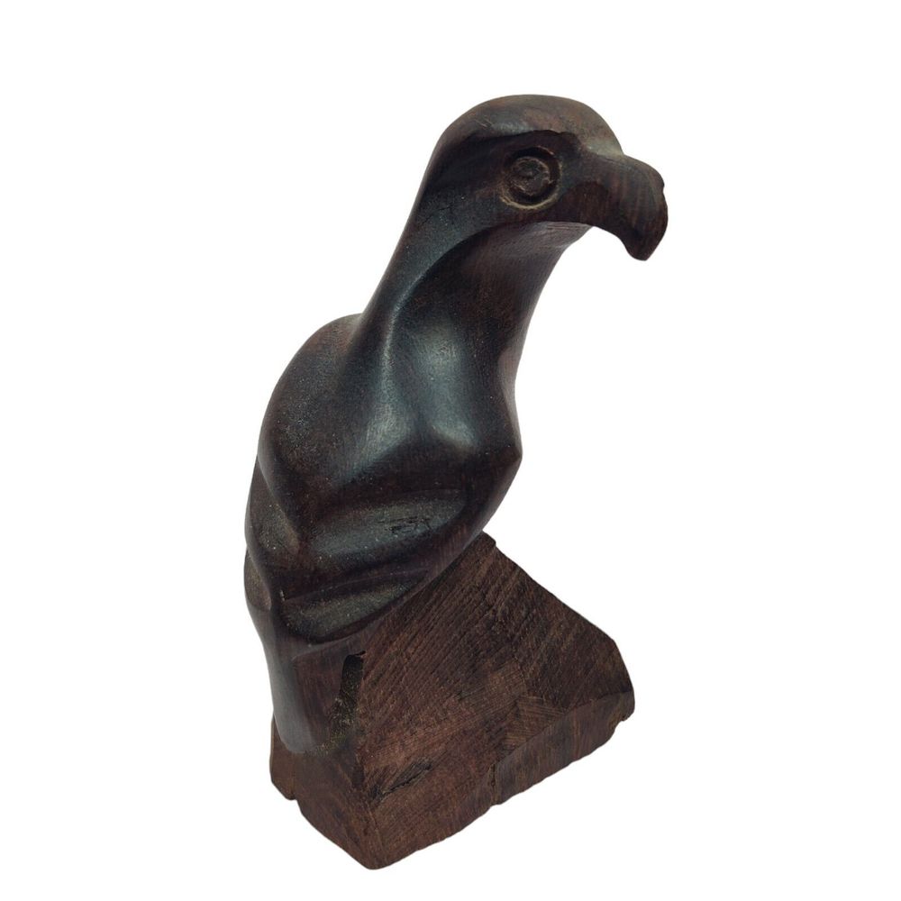 Hand Carved‎ Wooden Bird Eagle Hawk 4"